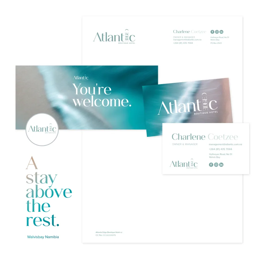 Atlantic Edge boutique hotel stationery and guest touchpoint design by BrandsByAura