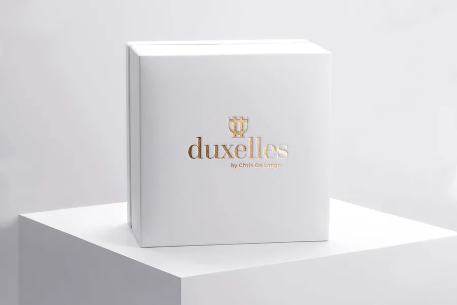 Duxelles luxury packaging mockup and logo application by BrandsByAura